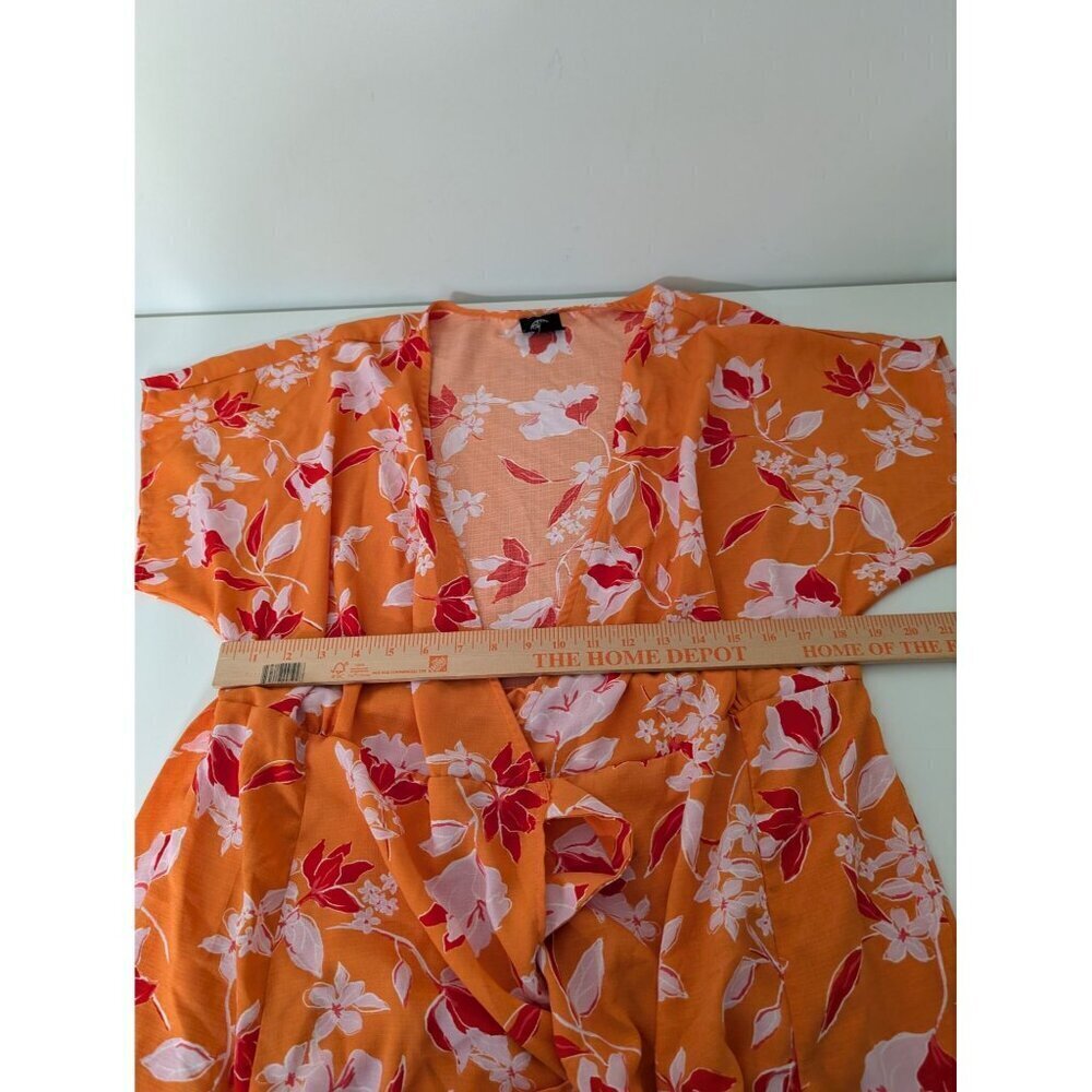 Bobeau Floral Maxi Wrap Dress Womens Size XL Orange Dolman Sleeve Tropical - Picture 12 of 13